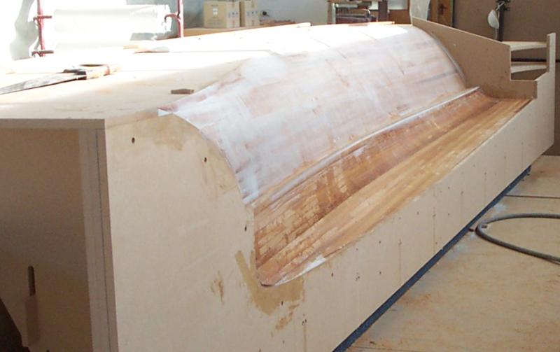 Starboard mould fully planked and partially faired