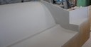 Starboard transom quarter painted and sanded