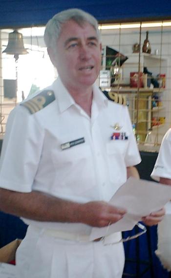 Commander Rex Edwards, HMNZS Pegasus, addresses the Leander Trophy Prizegiving audience Commander Rex Edwards, HMNZS Pegasus, addresses the 53rd Leander Trophy Prizegiving audience.